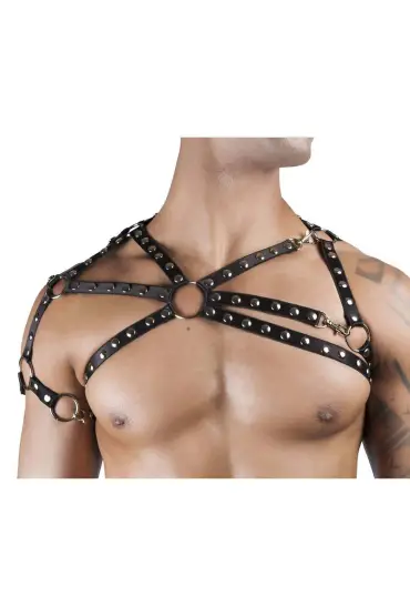  41 Zımba Detaylı Seksi Erkek Üst Harness - Ürün Rengi:Siyah