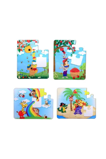  247 4 Set - 48 Parça  Gökkuşağı ve Elmacı Ayı 3+ Keçe Yapboz - 3 Yaş Puzzle