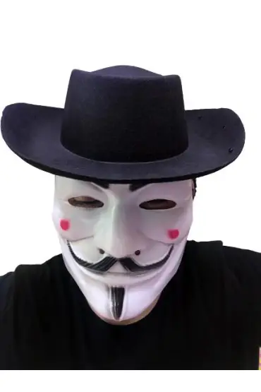 Siyah Renkli Delikli Çocuk Boy Vendetta Şapkası ve Vendetta Maskesi ( )
