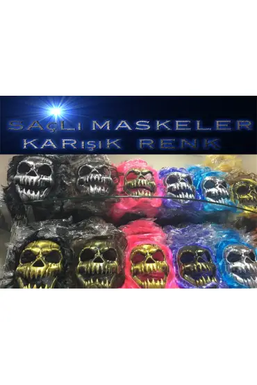 Saçlı Kuru Kafa İskelet Maske 1 Adet ( )