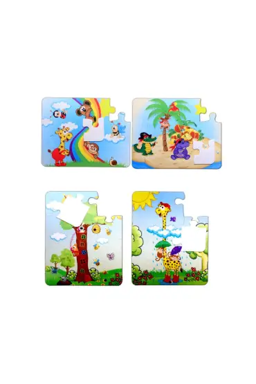  247 4 Set - 48 Parça  Gökkuşağı ve Zürafa 3+ Keçe Yapboz - 3 Yaş Puzzle