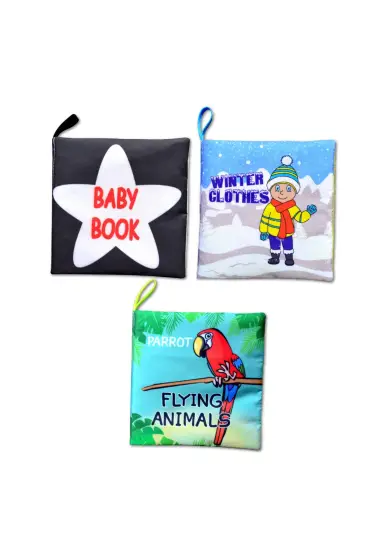  247 3 Kitap  İngilizce Siyah-Beyaz Bebek , Kışlık Giysiler ve Uçan Hayvanlar Kumaş Sessiz Kitap