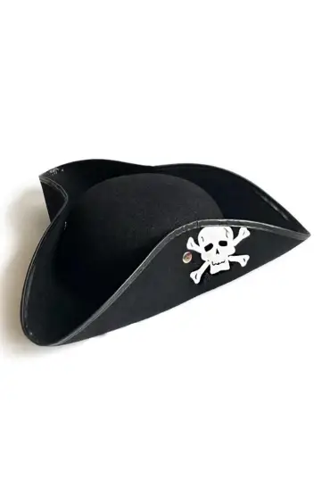 Siyah Renk Korsan Armalı Kaptan Jack Sparrow Korsan Denizci Şapkası ( )
