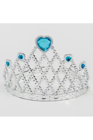 Mavi Kalpli Gümüş Renk Kraliçe Tacı Prenses Tacı  ( )