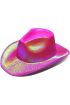  192 Neon Hologramlı Kovboy Model Parti Şapkası Fuşya Yetişkin 39X36X14 cm (4172)