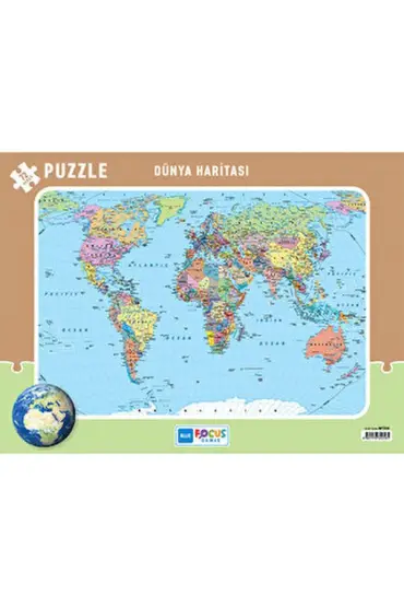 Blue Focus 72 Parça Dünya Haritası Frame Puzzle