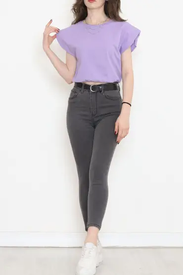 Beli Lastikli Crop Bluz Lila - 16552.1567.