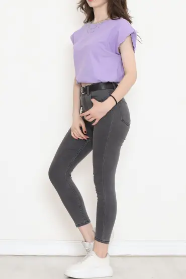 Beli Lastikli Crop Bluz Lila - 16552.1567.