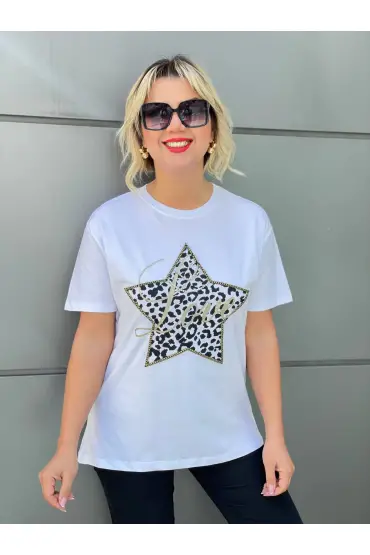  274 Parlak Taş İşlemeli Yıldız Desenli T-shirt