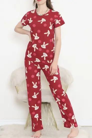 Desenli Pijama Takımı Bordo - 130.1287.