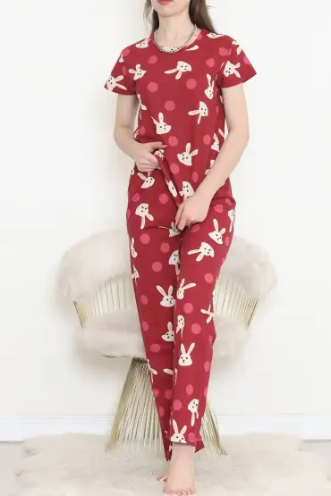 Desenli Pijama Takımı Bordo - 130.1287.