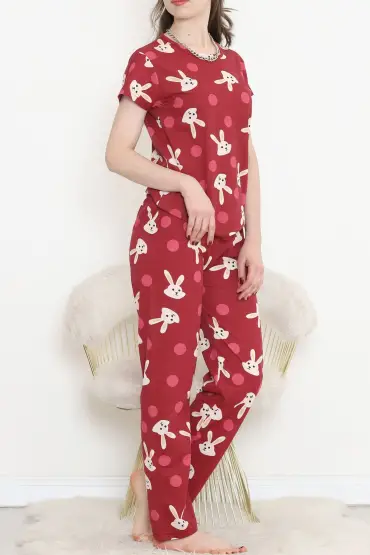 Desenli Pijama Takımı Bordo - 130.1287.