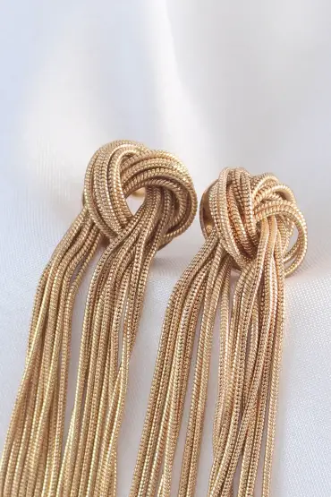 Pirinç Gold Renk Düğüm Model Uzun Küpe - TJ-BKP8920