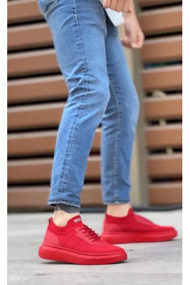  946 Özel Örme Triko Tarz Kırmızı Renk Spor Ayakkabı