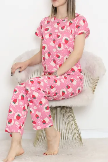  275 Desenli Pijama Takımı Pembe