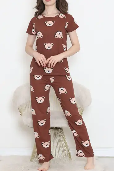  275 Desenli Pijama Takımı Kahvesomon