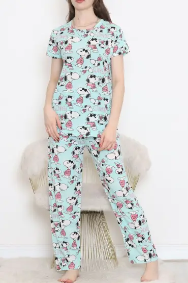  275 Desenli Pijama Takımı Mint