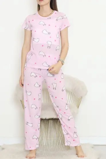  275 Desenli Pijama Takımı Beyazpembe