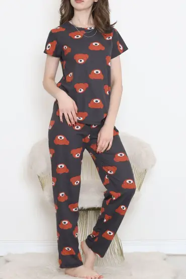  275 Desenli Pijama Takımı Antikahve