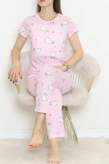 Desenli Pijama Takımı Beyazpembe - 130.1287.