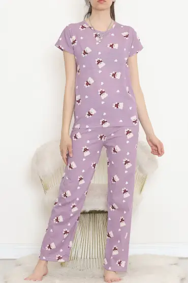  275 Desenli Pijama Takımı Lila