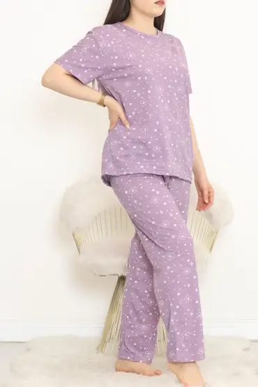  275 Büyük Beden Rotasyon Pijama Takımı Lila