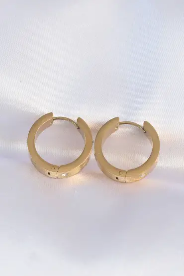  943  316L Çelik Gold Renk Zirkon Taşlı Cartier Model Halka Küpe