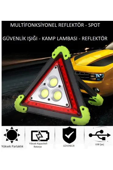  174 Reflektör 3 Ledli Güneş Enerjili - Kamp Feneri - Işıldak - Powerbank