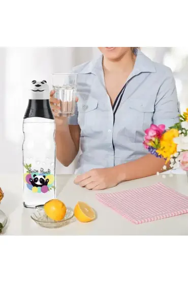  174 Sevimli Panda Tasarımlı Cam Suluk  Sızdırmaz 1000 ML