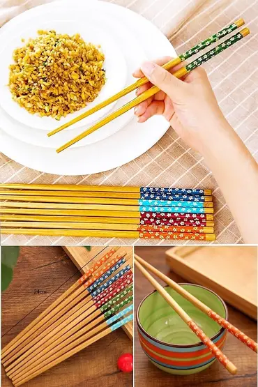  174 Bambu Chopstick Çubuk Yemek Çubuğu Yıkanabilir Tekrar Kullanılabilir (3 Çift- 6 Adet )