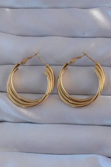 316L Çelik Gold Renk Kıvrımlı Oval Küpe - TJ-BKP9166