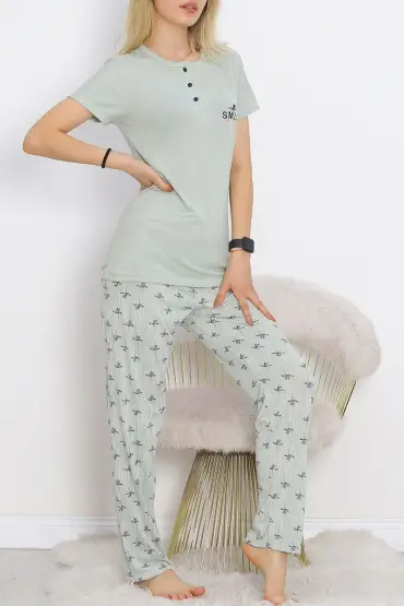 Düğmeli Pijama Takımı Mintsiyah - 704.1287.