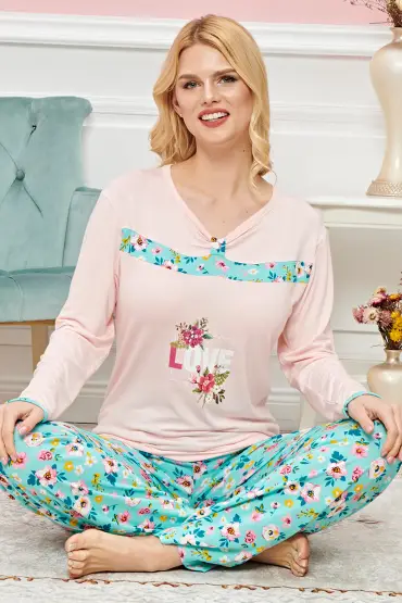 Bayan Uzun Kollu Pijama Takımı Model no 7593