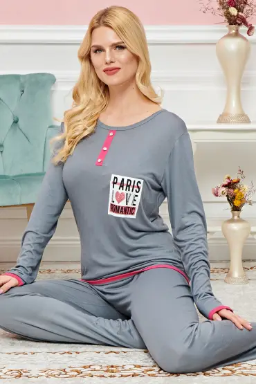 Bayan Uzun Kollu Pijama Takımı Model no 7605