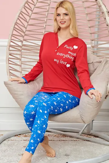 Bayan Uzun Kollu Pijama Takımı Model no 7584