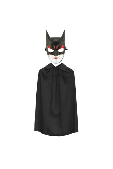 Batman Maskesi Cat Woman ve Batman Pelerini 90 cm Siyah Renk Set