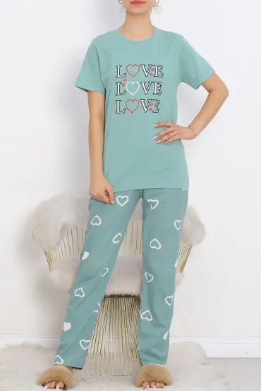 Desenli Pijama Takımı Mint