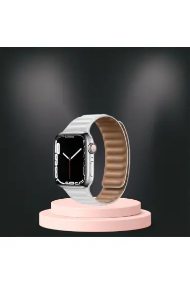 Apple Watch 42/44/45mm Uyumlu  İnce Dokuma Mıknatıslı Kordon BEYAZ