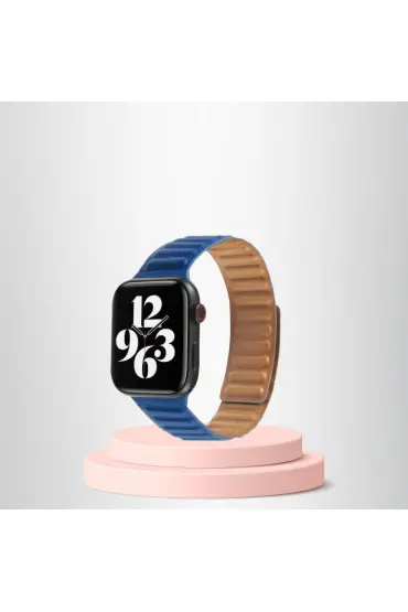 Apple Watch 42/44/45mm Uyumlu  İnce Dokuma Mıknatıslı Kordon LACİVERT