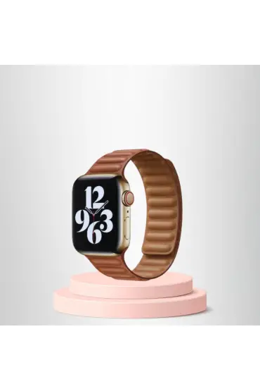 Apple Watch 42/44/45mm Uyumlu  İnce Dokuma Mıknatıslı Kordon KAHVERENGİ