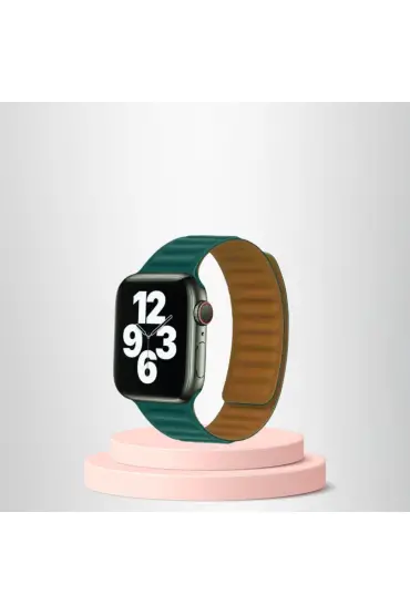 Apple Watch 42/44/45mm Uyumlu  İnce Dokuma Mıknatıslı Kordon KOYU YEŞİL