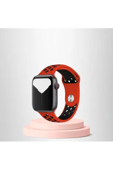 Apple Watch 42 44 45 49 Mm/L  Kordon Kayış Bileklik Delikli KIRMIZI-SİYAH