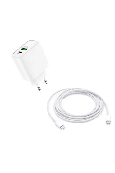 20 Watt 1x USB-A 1x USB-C 1 Mt Type-C to Type-C Kablo Hızlı Şarj Özellikli Adaptör + Kablo AC96