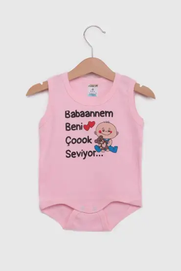 Babaannem Beni Çok Seviyor Baskılı Bebek Zıbın | Pembe