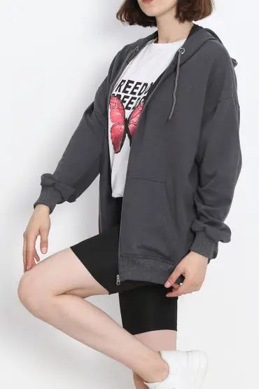 Kapşonlu Oversize Sweat Füme - 20201.053.