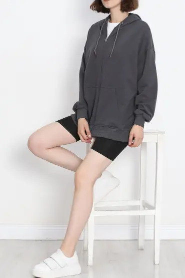 Kapşonlu Oversize Sweat Füme - 20201.053.