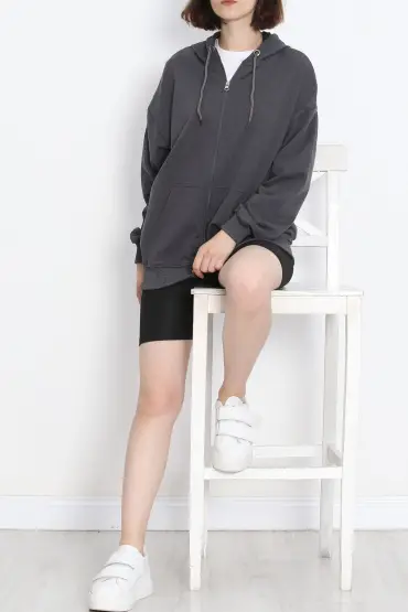 Kapşonlu Oversize Sweat Füme - 20201.053.