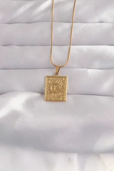 316L Çelik Gold Renk İşlemeli Vintage Kolye - TJ-BKO9055