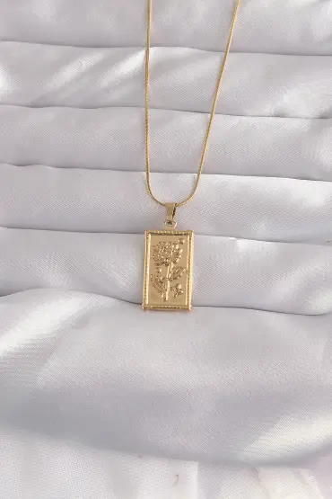 316L Çelik Gold Renk Çiçek Model Vintage Kolye - TJ-BKO9057