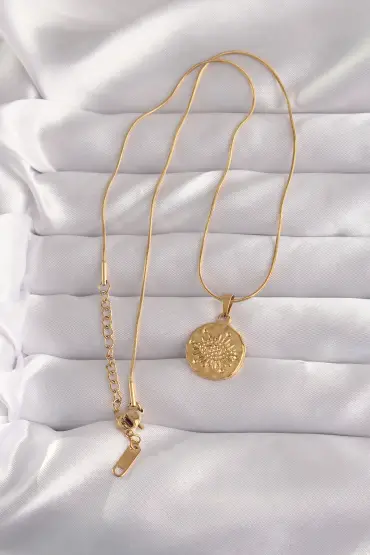 316L Çelik Gold Renk Ezme Plaka İşlemeli Vintage Kolye - TJ-BKO9058